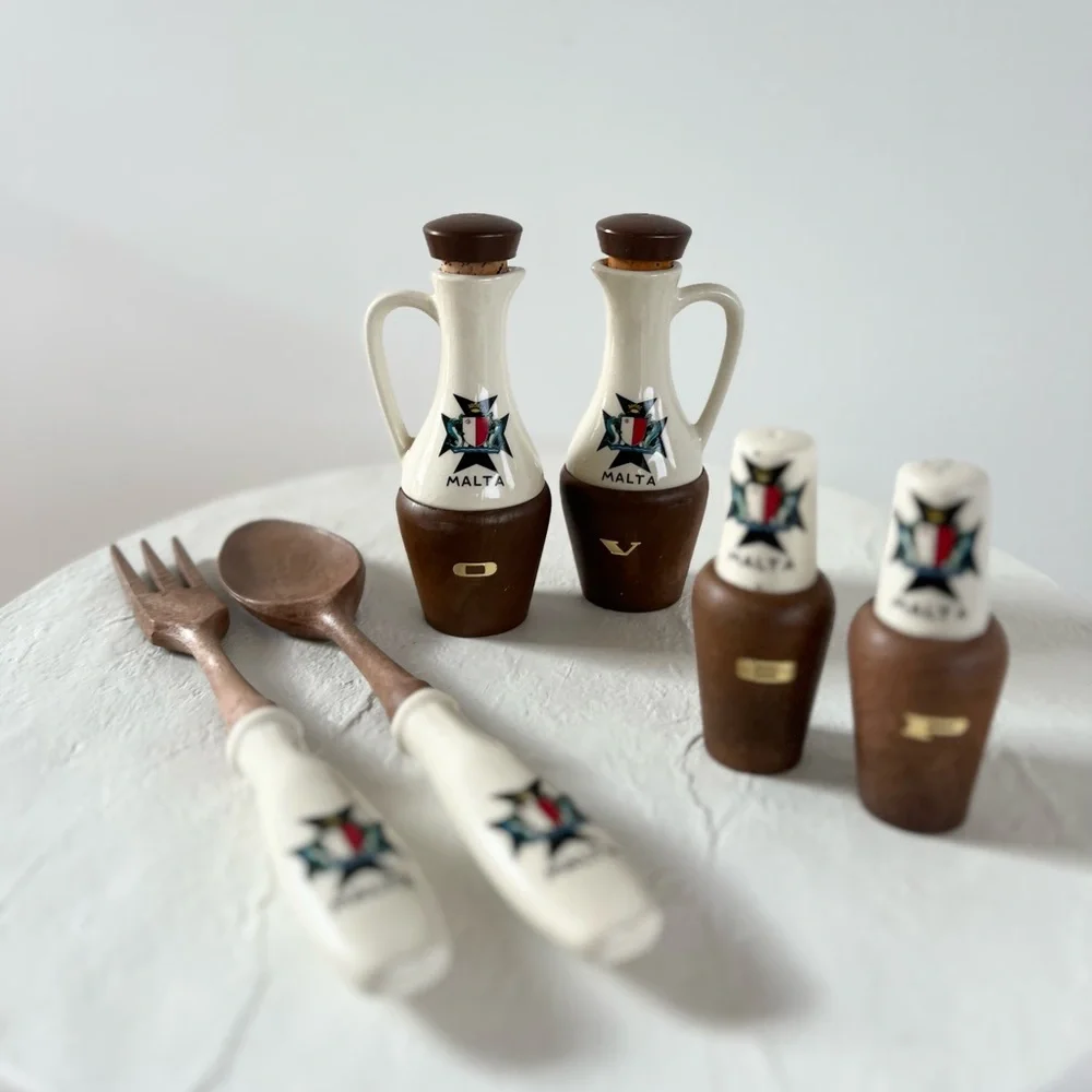 VINTAGE‎ MATERIAL 6 PIECE SALAD SERVING SET